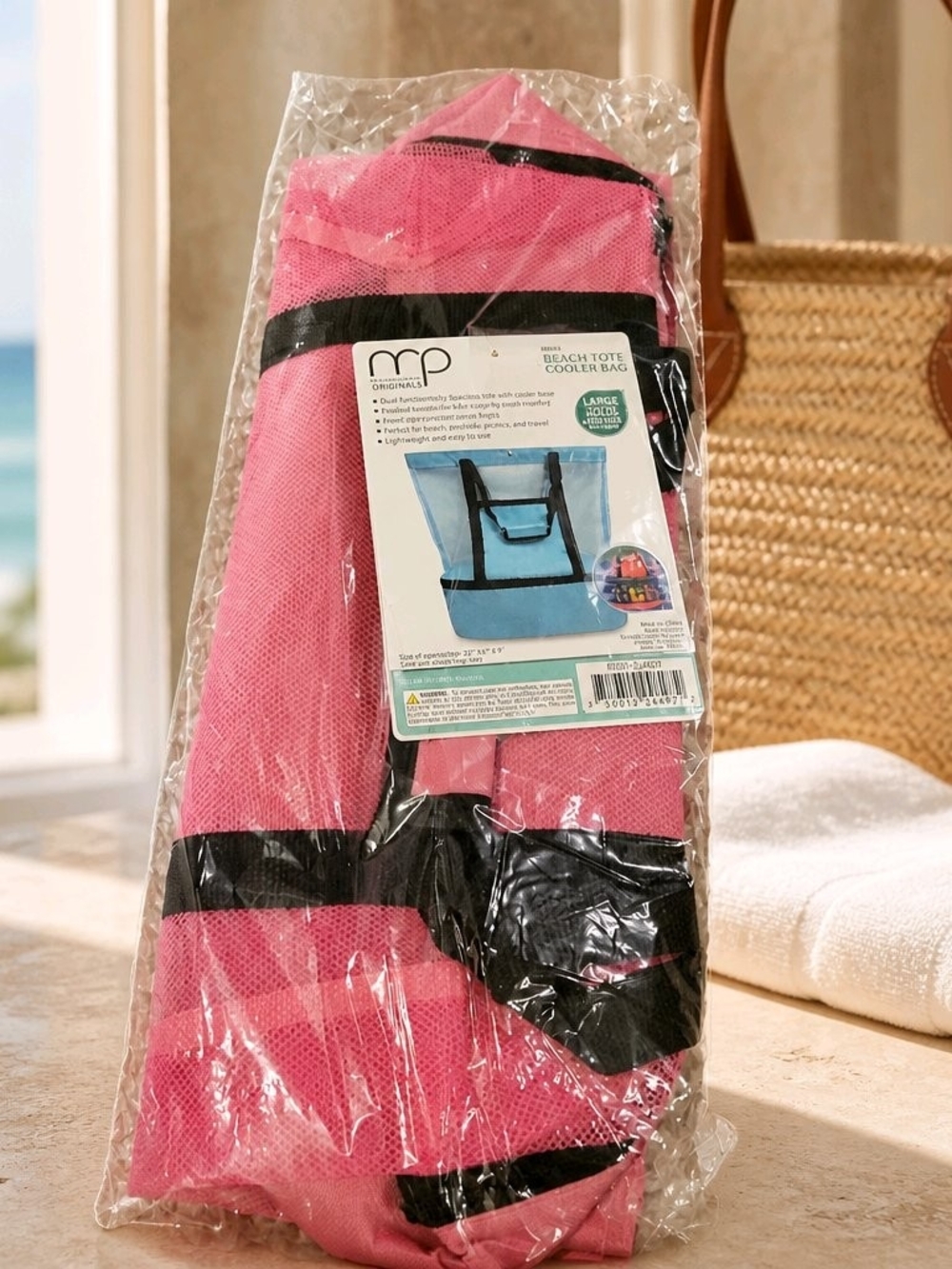 MPG Pink and Black Beach Tote Cooler Bag